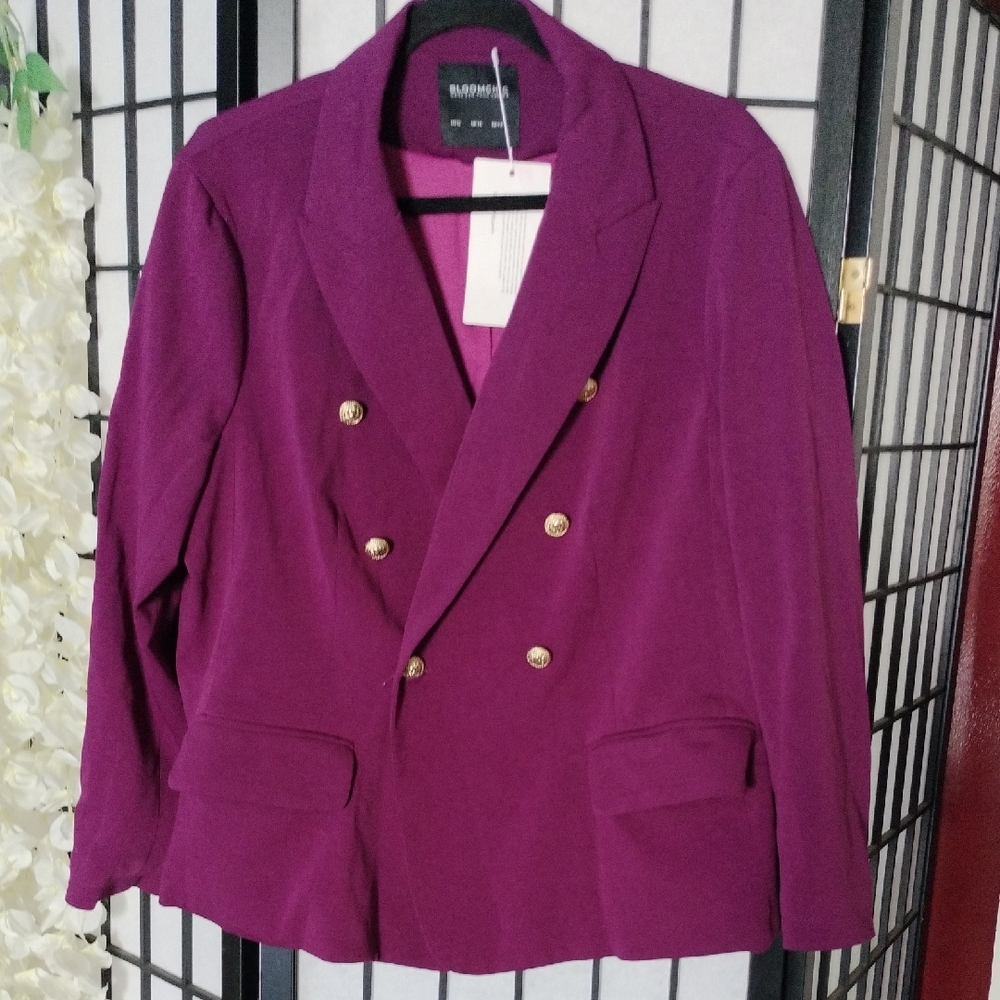 Bloomchic Double-Breasted Purple Blazer